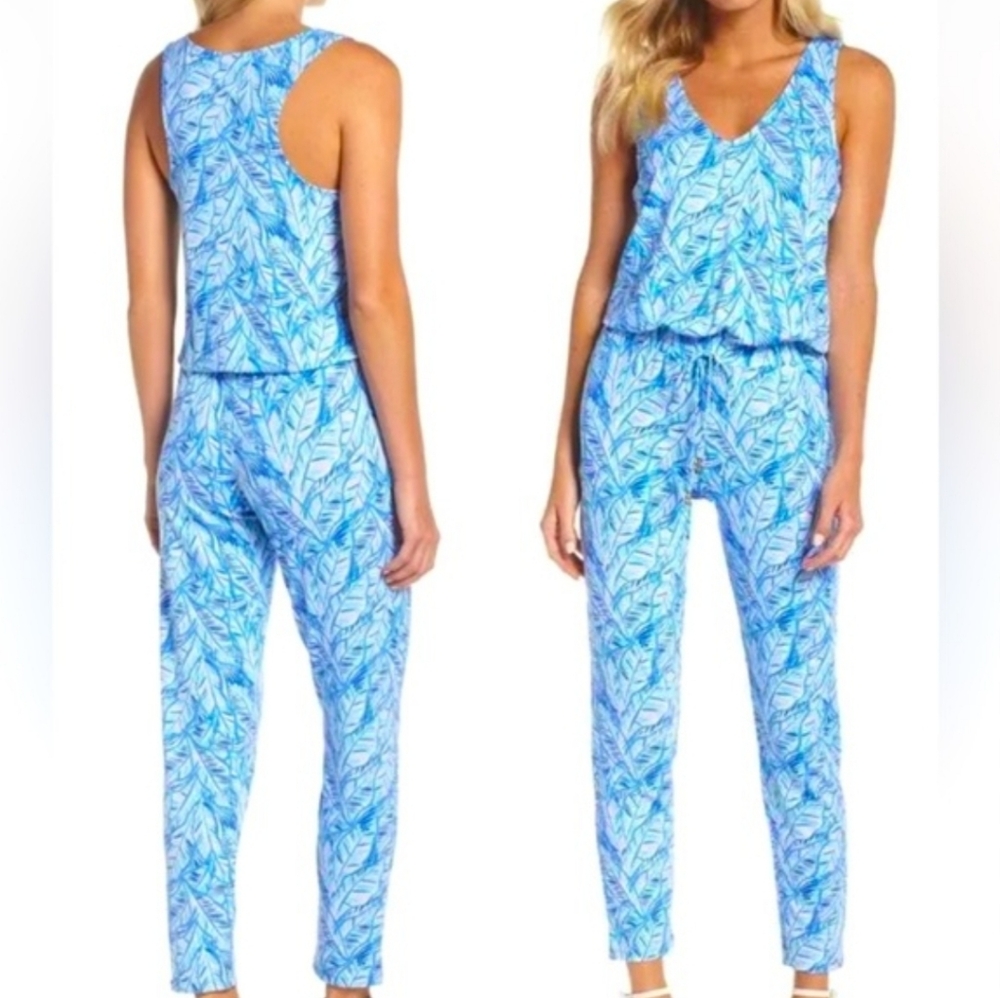 Lilly Pulitzer Blue Tropical Leaf Jumpsuit
